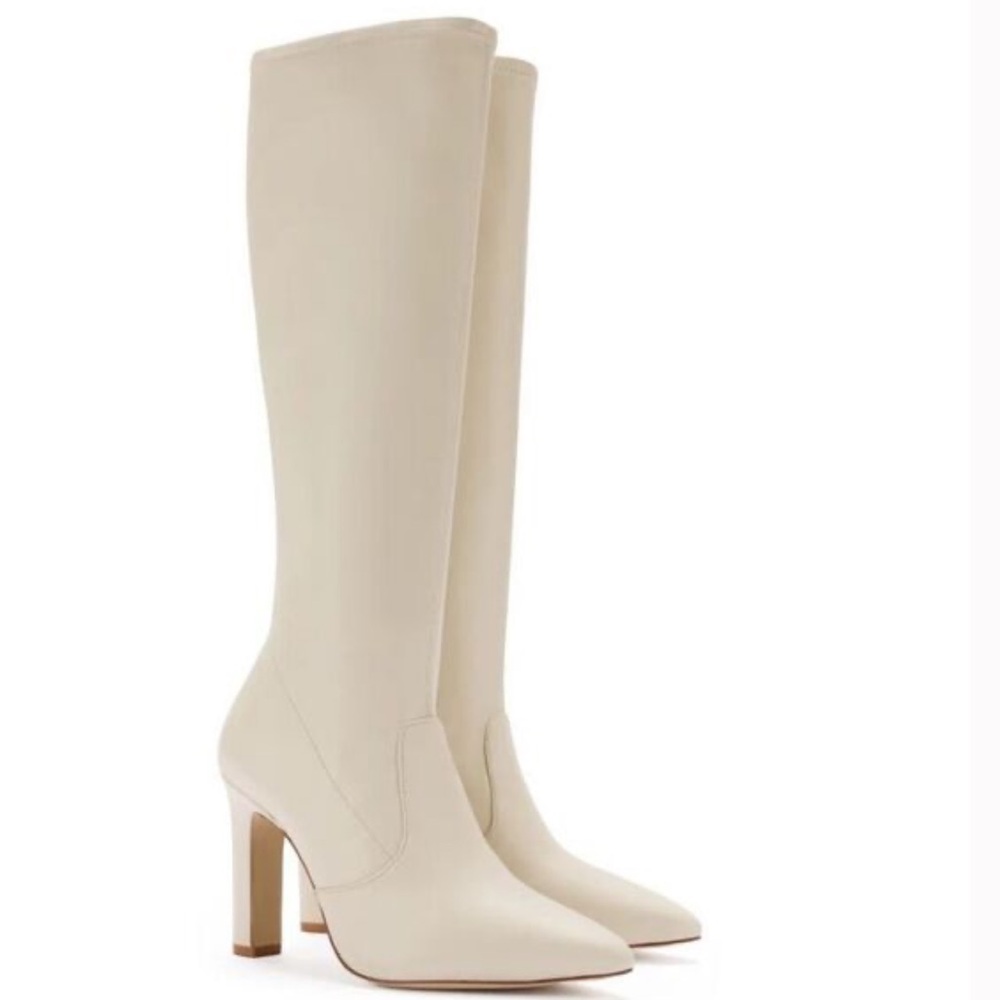 Larroude Cream Heeled Boots size‎ 7.5